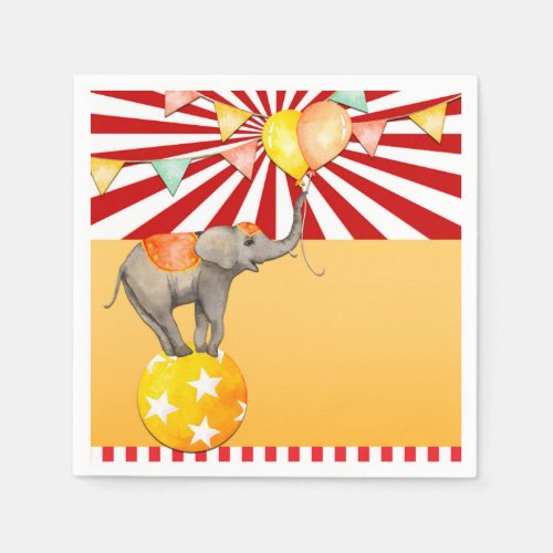 Circus Elephant on Ball Carnival Baby Shower Party Napkins