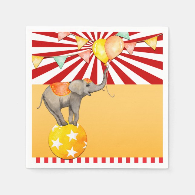Circus Elephant on Ball Carnival Baby Shower Party Napkins (Front)