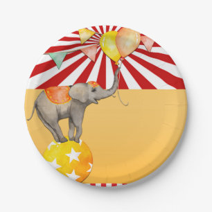 Circus Elephant on Ball Carnival Baby Shower Party Paper Plates