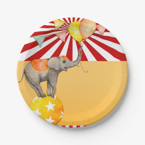 Circus Elephant on Ball Carnival Baby Shower Party Paper Plates
