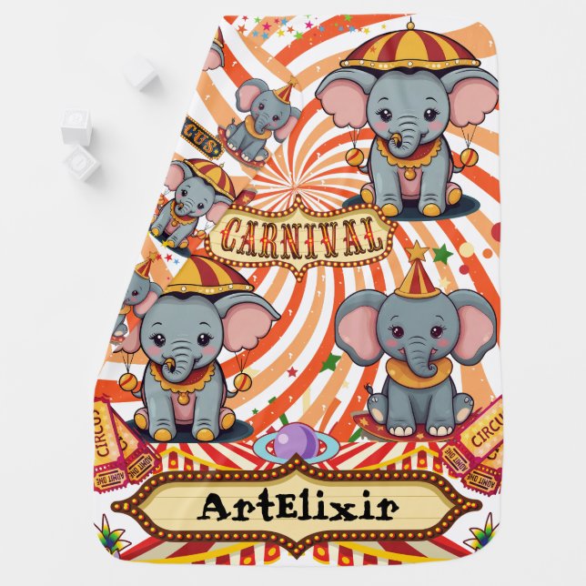 Circus Elephant Print Baby Blanket (In Situ)