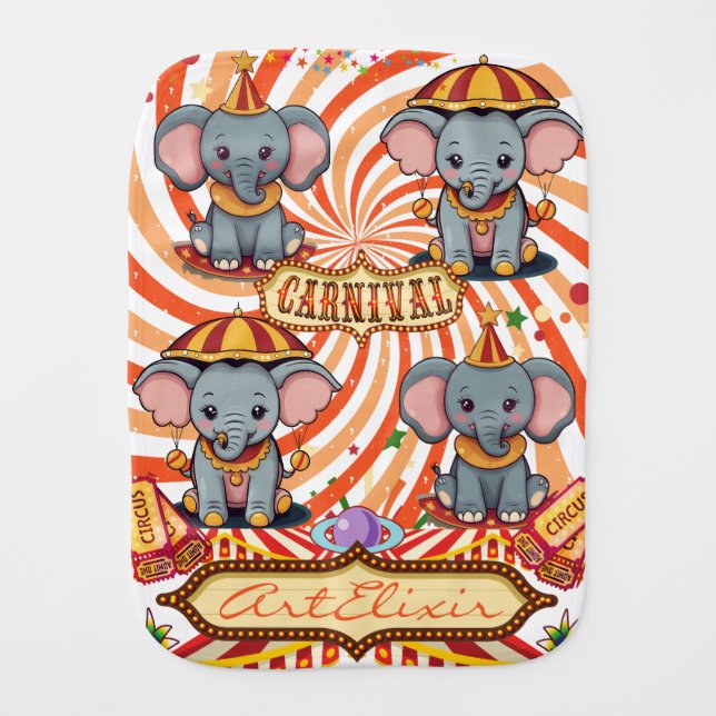 Circus Elephant Print  Baby Burp Cloth (Front)
