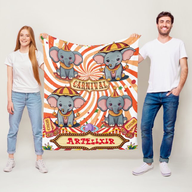 Circus Elephant Print Fleece Blanket (In Situ)