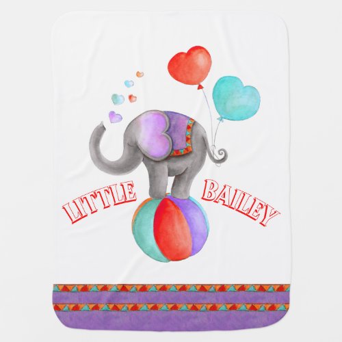 Circus elephant purple art name baby blanket