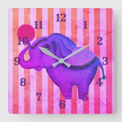 Circus Elephant Square Wall Clock