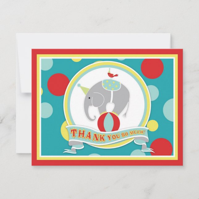 Circus Elephant Thank You Blue Card (Front)