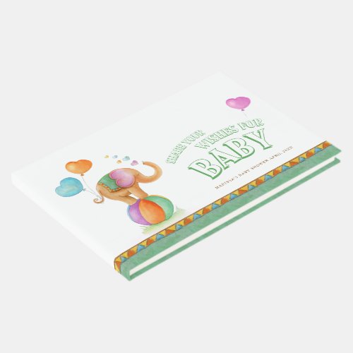 Circus elephant watercolor baby shower green guest book