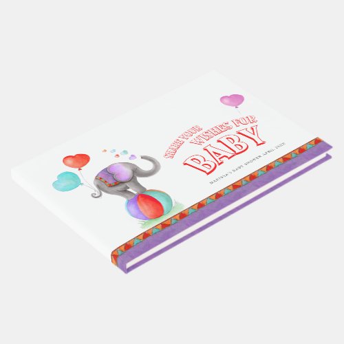 Circus elephant watercolor baby shower purple guest book