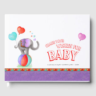 Circus elephant watercolor baby shower purple guest book