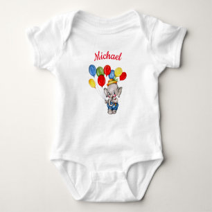 Circus Elephant with balloons personalized name Baby Bodysuit