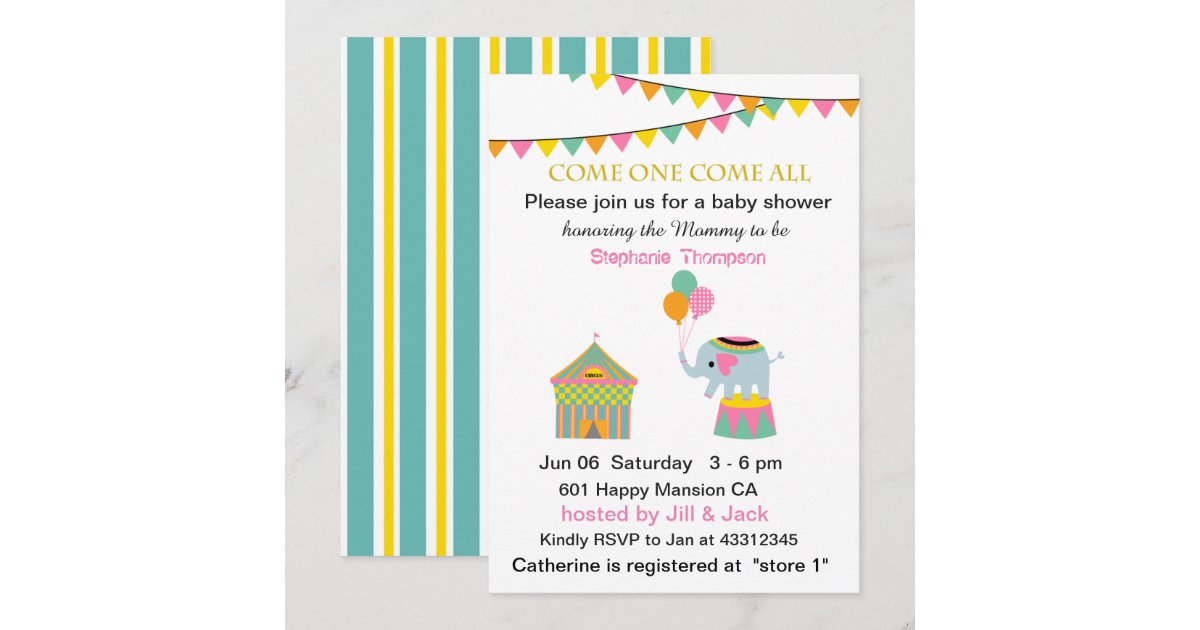 Circus Elephant with Banting Baby Shower Invitation | Zazzle