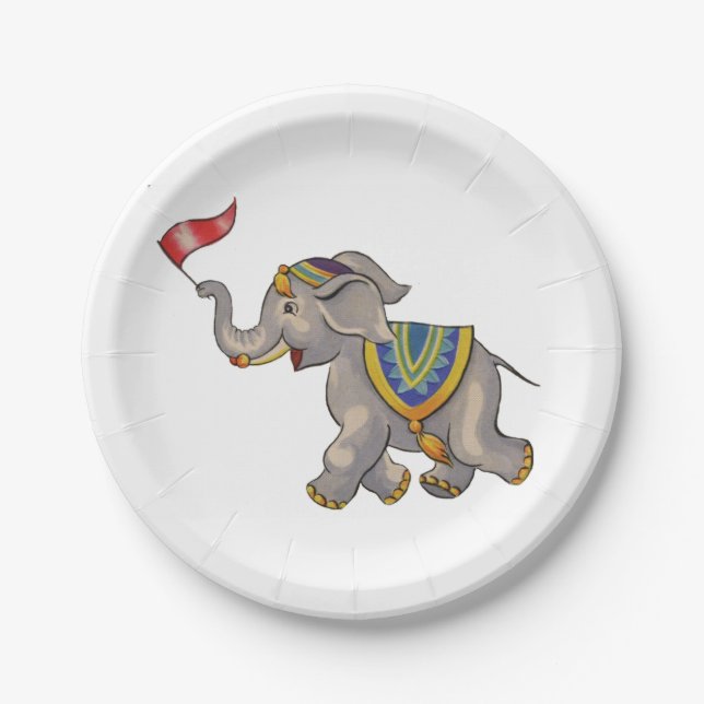 Circus Elephant With Flag Paper Plates (Front)