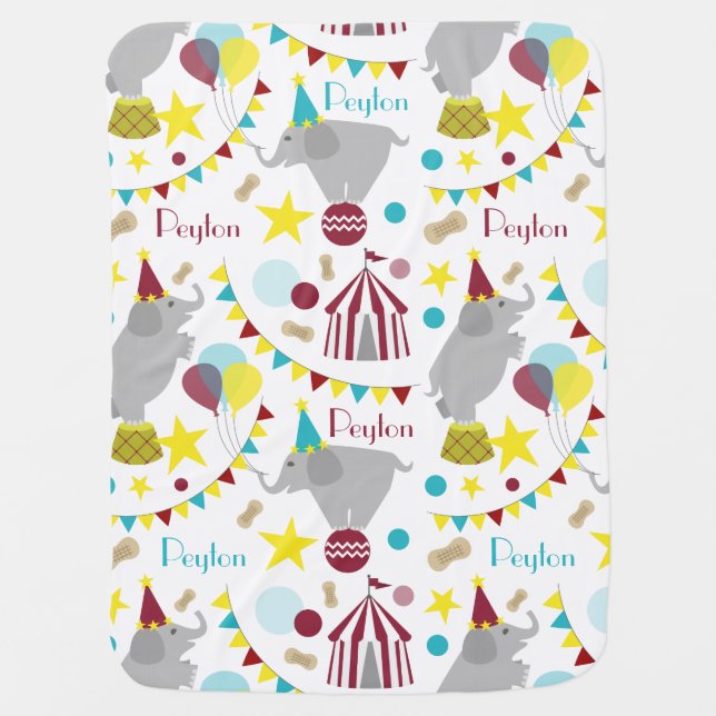 Circus Elephants Personalized Baby Blanket (Front)