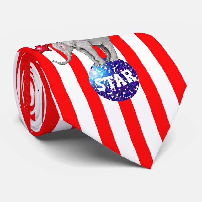 Circus Elephants Stripe Carnival Neck Tie (Rolled)