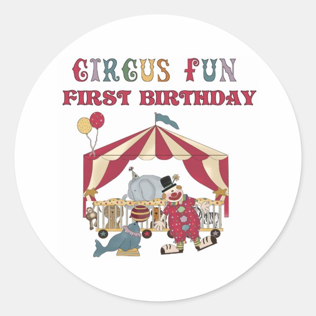 Circus First Birthday Classic Round Sticker (Front)