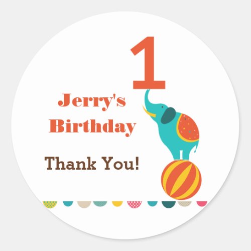 Circus First Birthday Favor Sticker