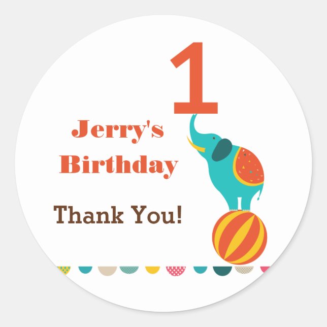 Circus First Birthday Favor Sticker (Front)