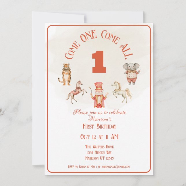 Circus First Birthday Invitation (Front)