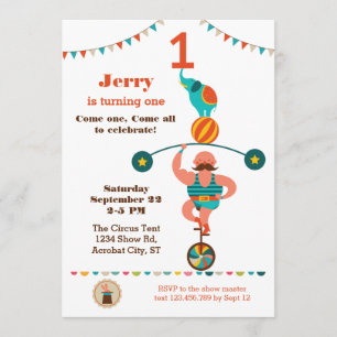 Circus First Birthday Invitation
