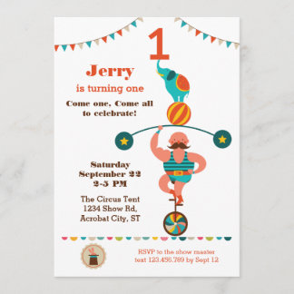 Circus First Birthday Invitation