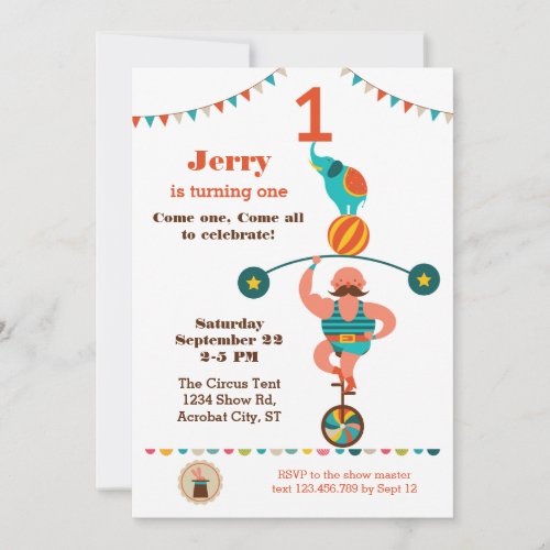 Circus First Birthday Invitation