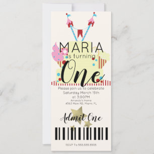 Circus First Birthday Ticket Party Foil Star Invi Invitation