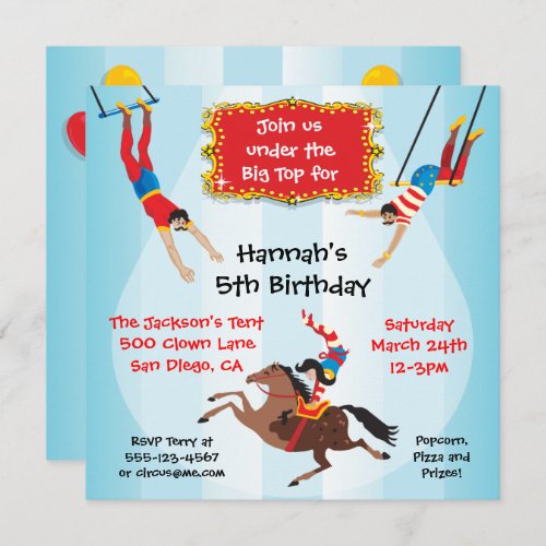 Circus Flying Trapeze Birthday Party Invitation