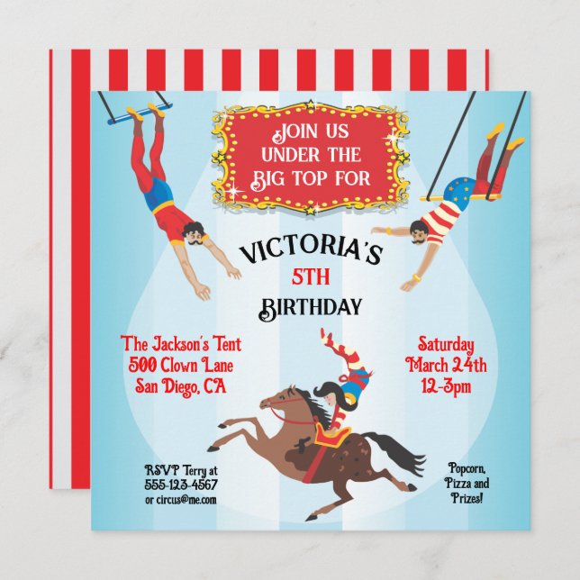 Circus Flying Trapeze Birthday Party Invitation (Front/Back)