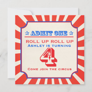Circus fun fair 4th birthday invitation