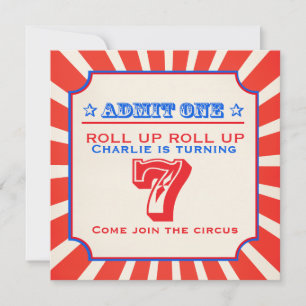 Circus fun fair 7th kids birthday party invitation
