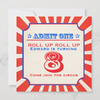 Circus fun fair 8th kids birthday party invitation