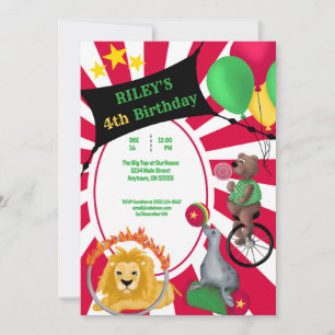 Circus Fun Whimsical Animal Primary Color Invitation
