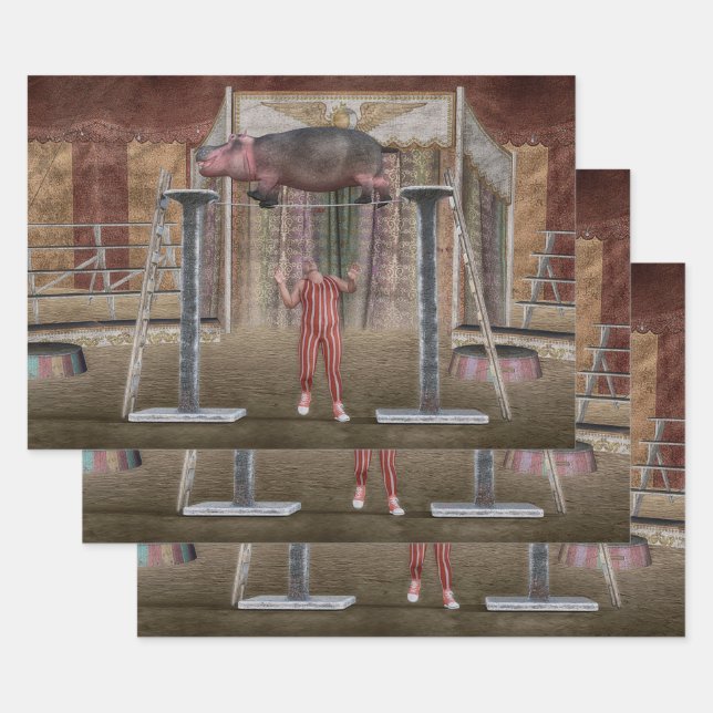 Circus Hippo Balancing Wrapping Paper Sheets (Set)