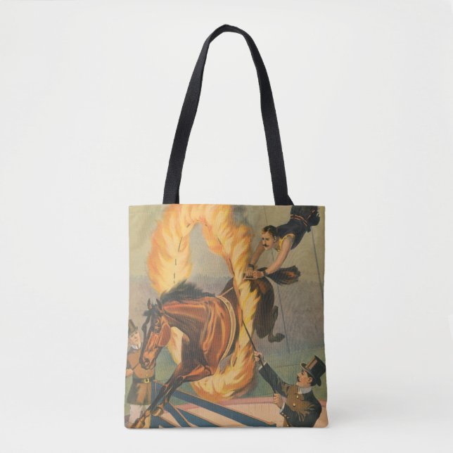 Circus Horse Leaping Through A Flaming Hoop Tote Bag (Front)