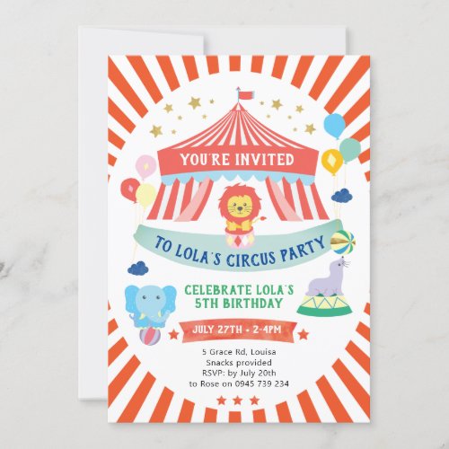 Circus Invitation Carnival party Invitation