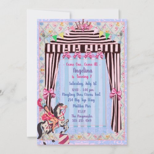Circus Invitation pink and blue