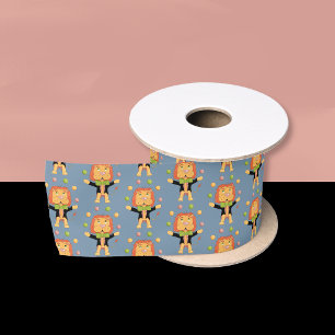 Circus Juggling Lion Pattern Light Blue Ribbon