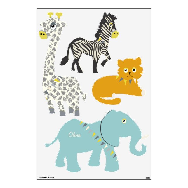 Circus Jungle Giraffe Zebra Tiger Elephant Wall Decal (Front)