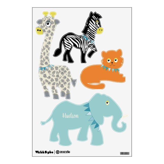 Circus Jungle Giraffe Zebra Tiger Elephant Wall Sticker (Front)