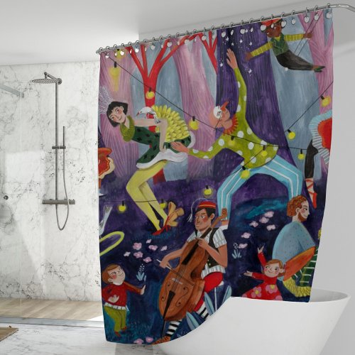 Circus kids  performing artist in the forest shower curtain