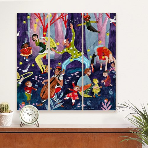 Circus kids  performing artist in the forest triptych