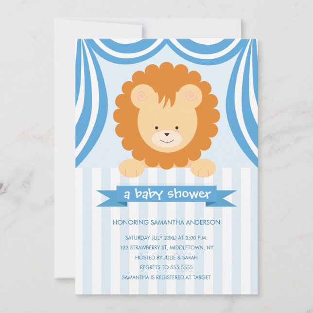 Circus Lion Baby Shower Inviation - Boy Invitation (Front)