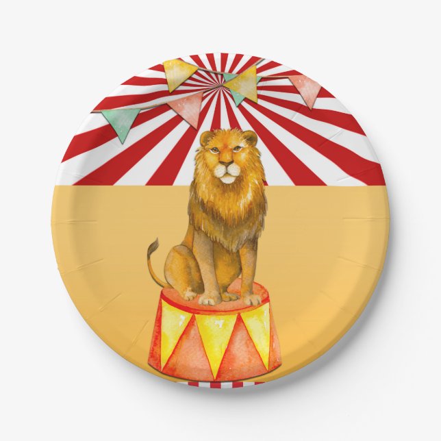 Circus Lion Carnival Baby Shower Birthday Party Paper Plates (Front)