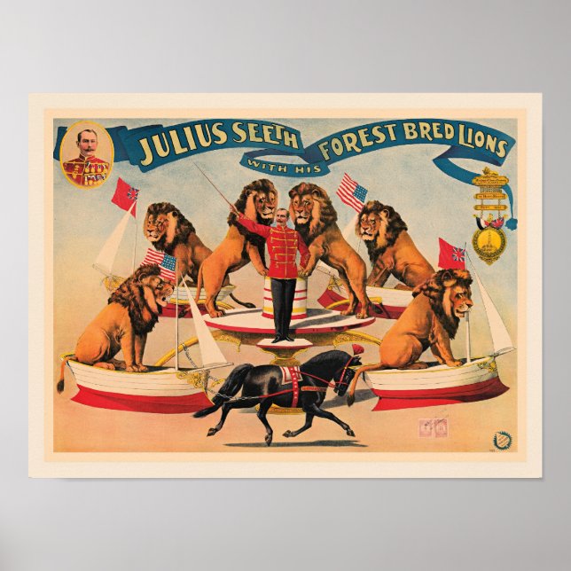 Circus Lions, vintage illustration, Poster (Front)