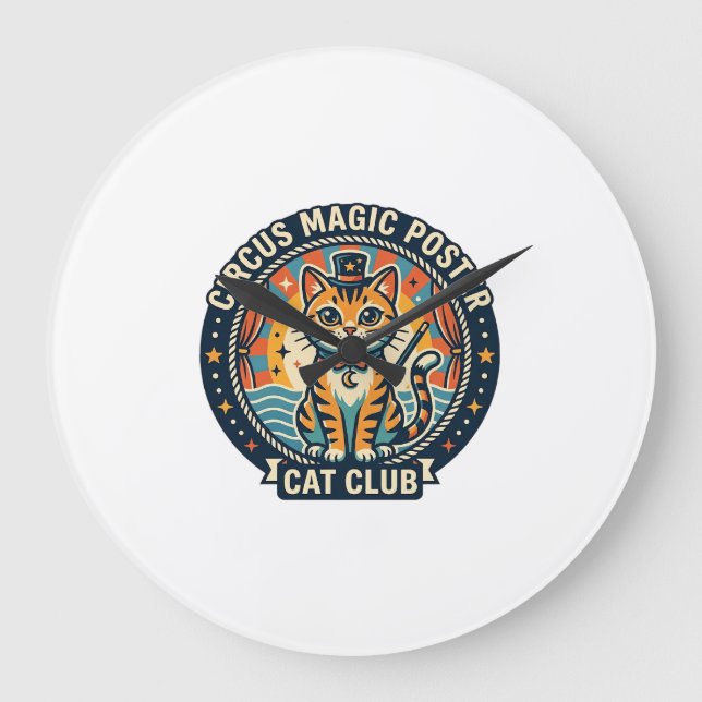 Circus Magic Poster Cat Cute Kitty Design - Circus Large Clock (Front)