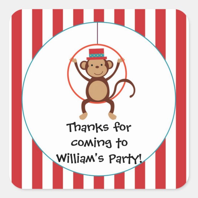 Circus Monkey Birthday Party Sticker (Front)