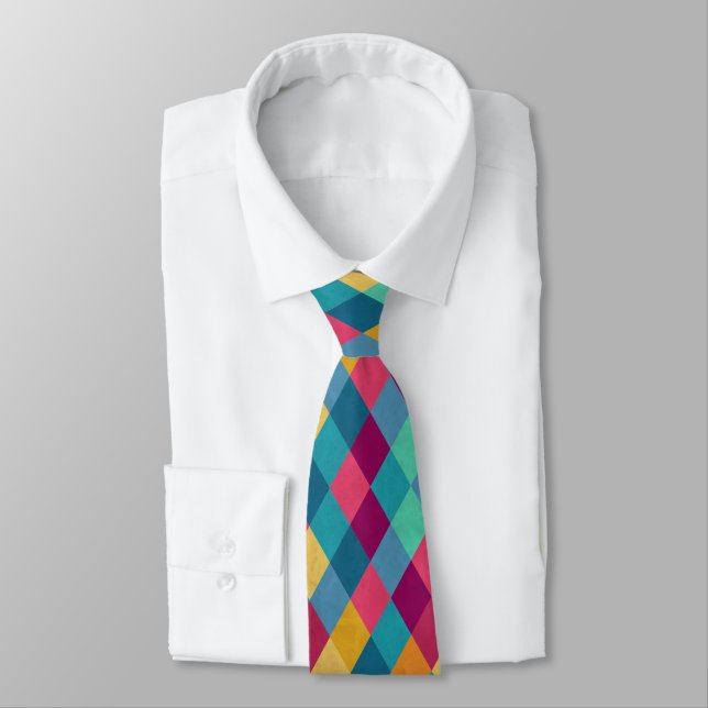 Circus Multicolor Rhombuses Neck Tie (Tied)