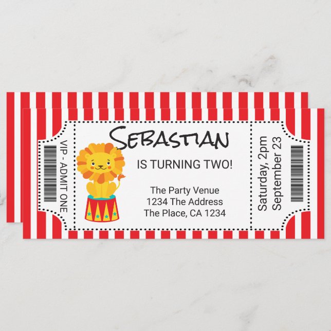 Circus Novelty Ticket Personalized Invitation (Front/Back)