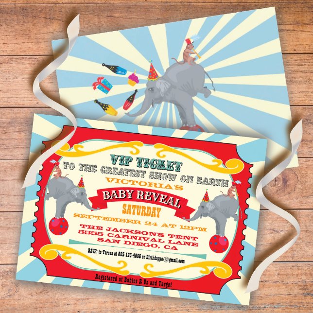 Circus or Carnival Ticket Baby Reveal Shower Invitation