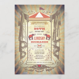 Circus or Vintage Carnival Birthday Party Invitation
